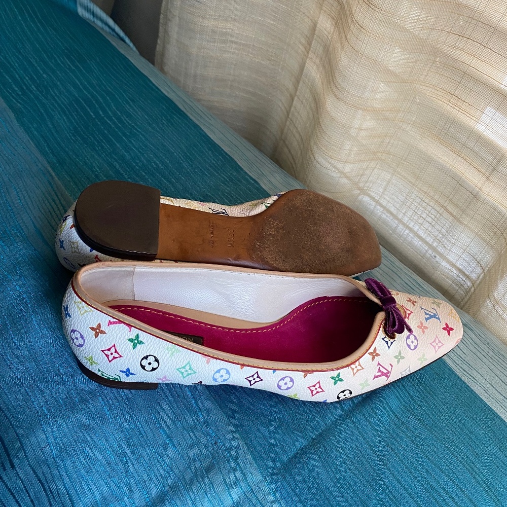 Louis Vuitton white Murakami flats pumps 37.5 - Picture 7 of 9